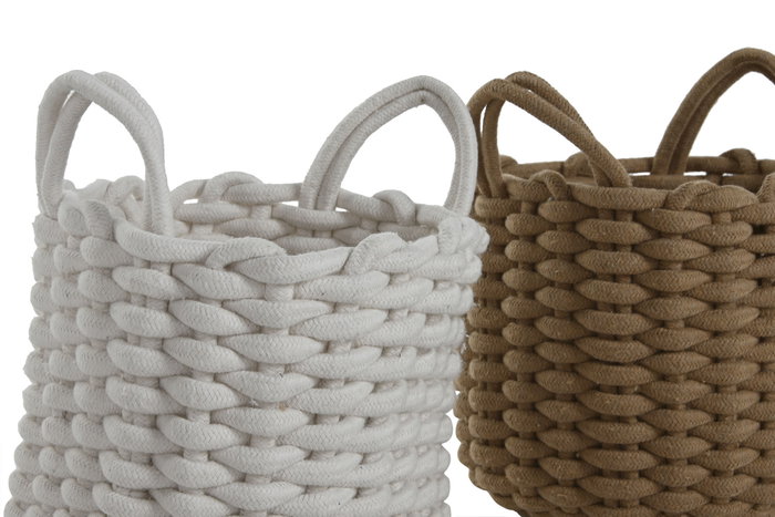 DKD Home Decor Cesta de Cuerda Surtido Blanco y Beige