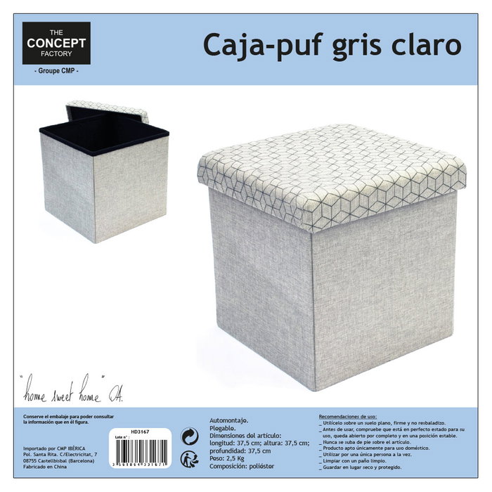 Home Deco Factory Caja-puf Plegable Gris Claro Home Deco Factory Caja-puf Plegable Gris Claro