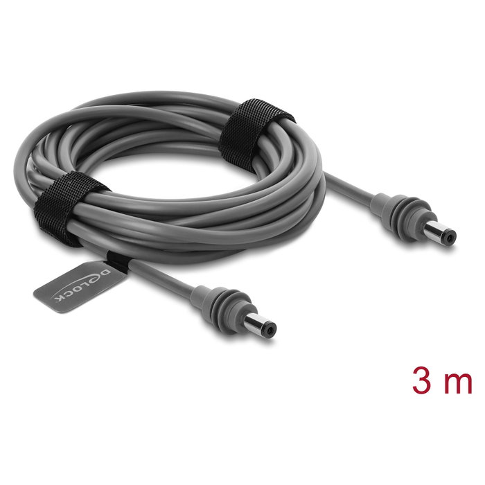 DeLOCK 91824 Cable de alimentación DC 5,5 x 2,1 mm a DC 5,5 x 2,1 mm, 3 m, Gris