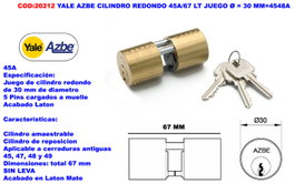 Yale AZBE Cilindro Redondo 45A/67 LT Ø=30 mm