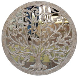 DKD Home Decor Decoración de Pared Árbol Blanco y Dorado con Espejo