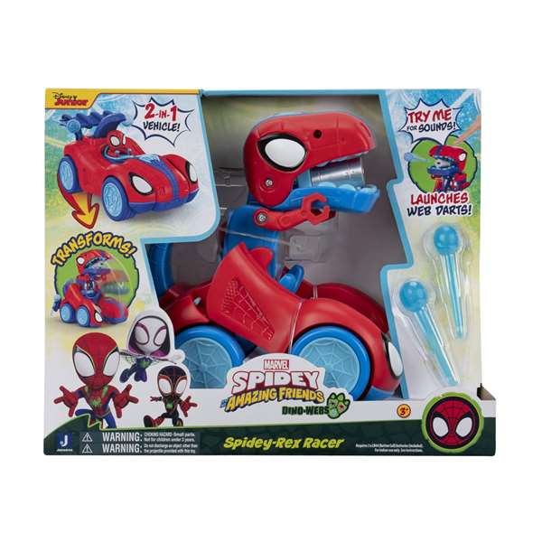 Jazwares Coche Spidey Rex Racer 2 en 1 se transforma en Dinosaurio Lanza Dardos