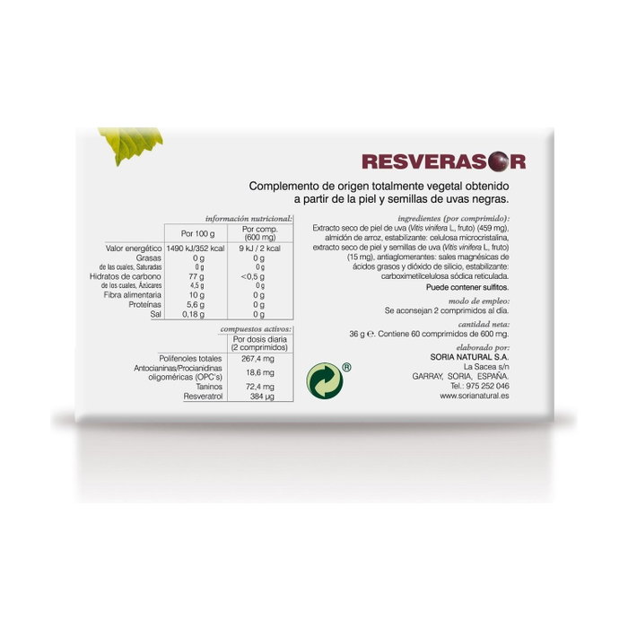 Soria Natural Resverasor 600 mg 60 Comprimidos