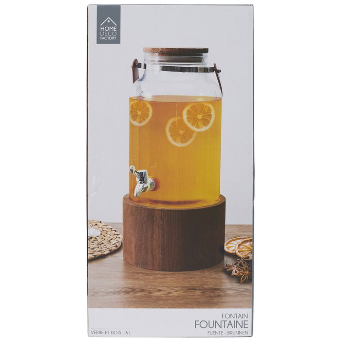 Home Deco Factory Dispensador Bebida 6 L Colección Cocktail Lounge con Base de Madera