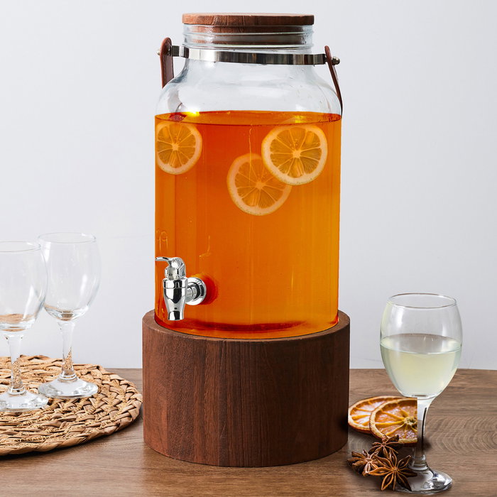 Home Deco Factory Dispensador Bebida 6 L Colección Cocktail Lounge con Base de Madera