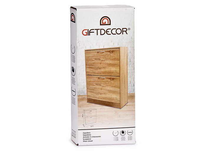 Giftdecor Zapatero Madera 2 Pisos Color Beige Roble 60x80x24 cm