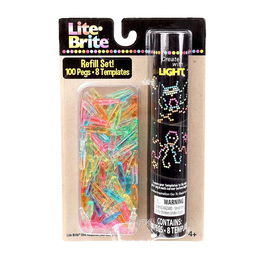 Deqube Lite Brite Pack de Recambio con 8 Plantillas y 100 Clavijas Brillantes de 6 Colores