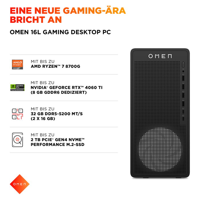 HP 16L Gaming Desktop TG03-0186ng Schwarz Gaming PC ohne Betriebssystem