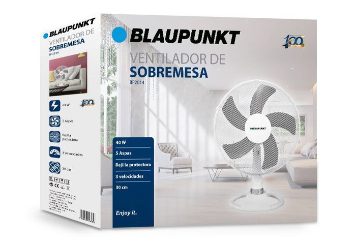BLAUPUNKT Ventilador de Sobremesa 30 cm, Ventilador de Mesa con 3 Velocidades, Silencioso, Negro - Modelo de 30 cm