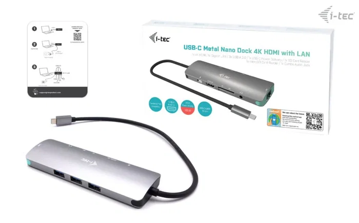 i-tec C31NANODOCKLANPD Docking Station USB-C Nano - 100W PD, HDMI 4K 60Hz, Ethernet Gigabit, 3x USB 3.0, Lector SD/microSD, Compatible Thunderbolt 3