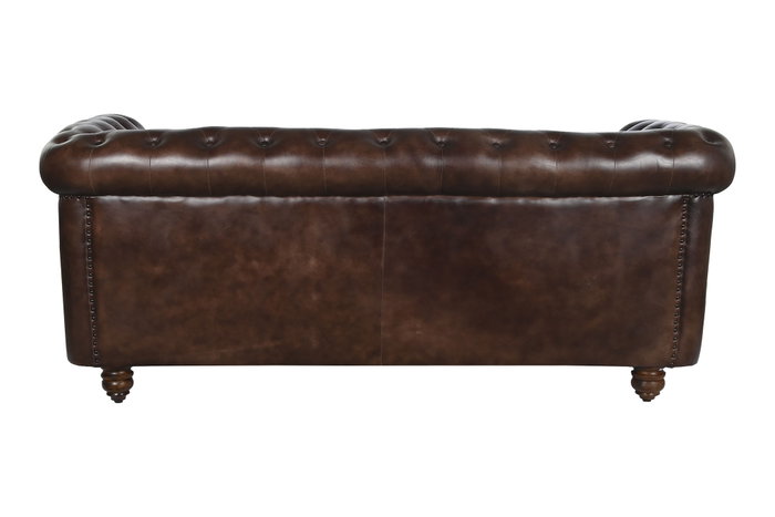 DKD Home Decor Leather top 23 Sofá Vintage Chester 3 Plazas Piel Marrón Oscuro 190 x 77 x 80 cm