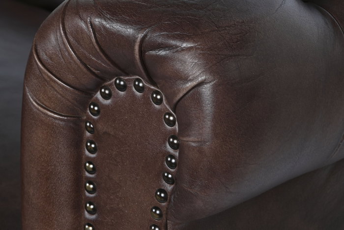 DKD Home Decor Leather top 23 Sofá Vintage Chester 3 Plazas Piel Marrón Oscuro 190 x 77 x 80 cm