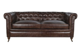 DKD Home Decor Leather top 23 Sofá Vintage Chester 3 Plazas Piel Marrón Oscuro 190 x 77 x 80 cm