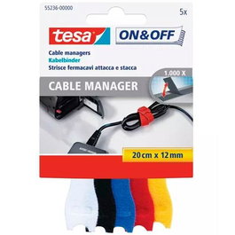 Tesa Administrador de Cables On&Off Reutilizable 12 mm x 20 cm para Organización de Cables