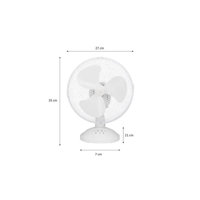 Oceanic Ventilador de Mesa 30W Oscilante, Diámetro 23 cm, 2 Velocidades, Inclinable, Rejilla Protectora, Blanco