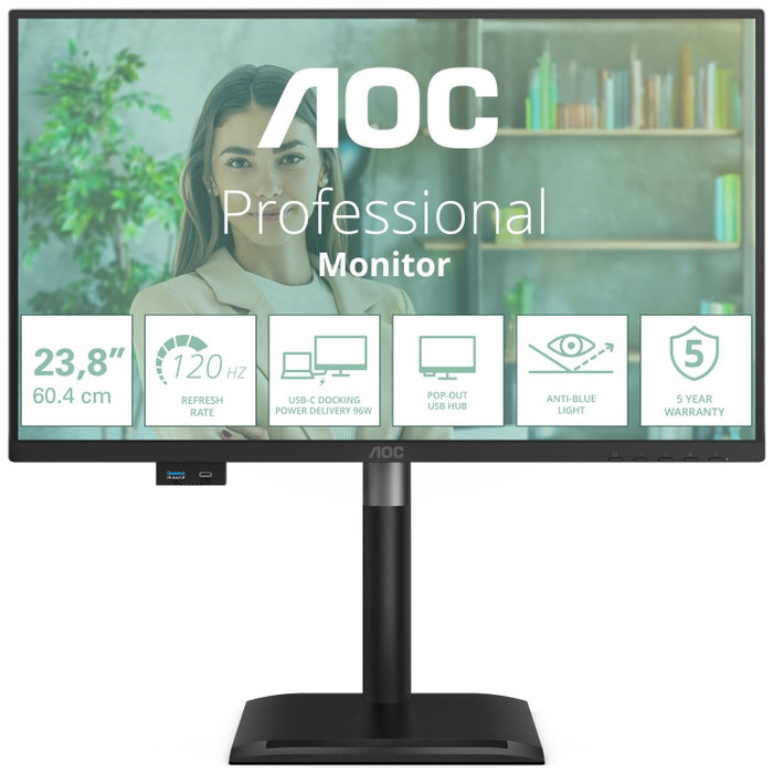AOC 24P4CV Monitor 23.8 pulgadas Full HD IPS 120Hz USB-C PD96W Negro AOC 24P4CV Monitor 23.8 pulgadas Full HD IPS 120Hz USB-C PD96W Negro
