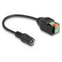 DeLOCK Adaptador DC 5.5 x 2.1 mm Hembra a Bloque de Terminales de 2 Pines con Pulsador, Cable 15 cm Negro/Verde