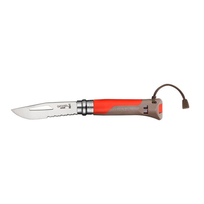 Opinel Navaja N.08 Outdoor Sports Roja - Inoxidable, Silbato 110dB, Mango Bimaterial y Anillo Virobloc de Seguridad Opinel Navaja N.08 Outdoor Sports Roja - Inoxidable, Silbato 110dB, Mango Bimaterial y Anillo Virobloc de Seguridad