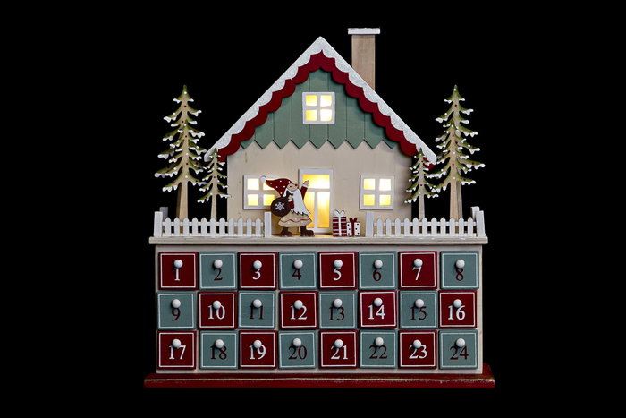 DKD Home Decor Calendario de Adviento de Madera con Diseño de Casa y LED, Surtido de 2 Unidades DKD Home Decor Calendario de Adviento de Madera con Diseño de Casa y LED, Surtido de 2 Unidades