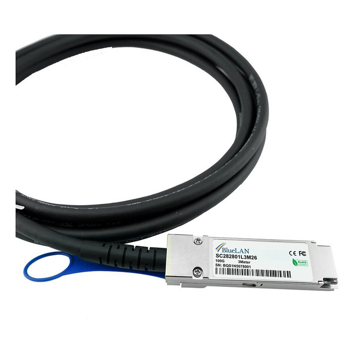 BlueOptics DAC-Q28-100G-1M-BL Cable de Conexión Directa 1m QSFP28 100GBASE-CR4 100 Gbit/s Negro y Plata