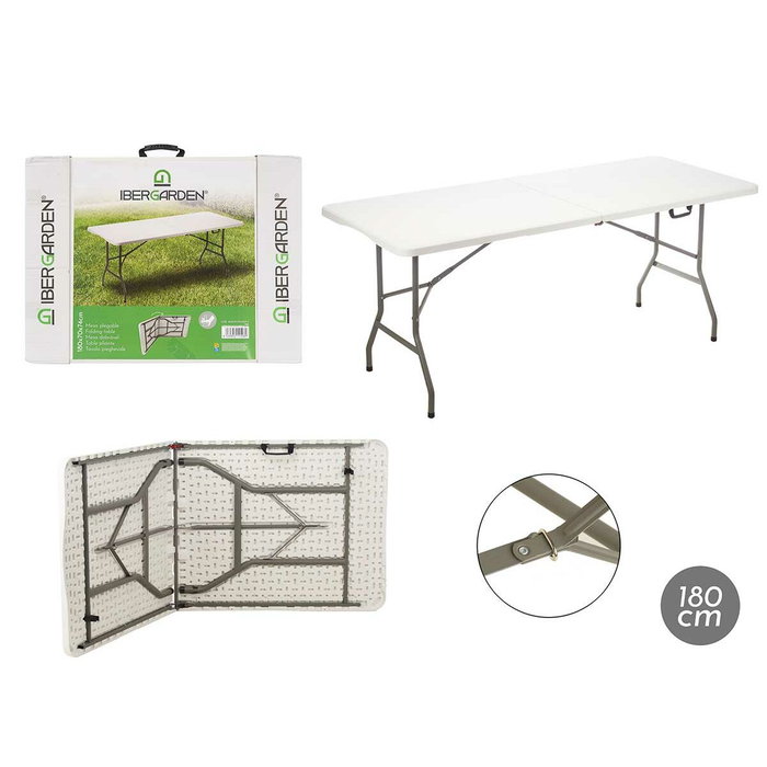 Ibergarden Mesa Plegable de Resina 180cm Blanco y Gris Ibergarden Mesa Plegable de Resina 180cm Blanco y Gris