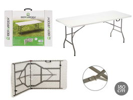 Ibergarden Mesa Plegable Resina 180 cm Blanco Gris 90x70x6.5 cm Plástico Metal