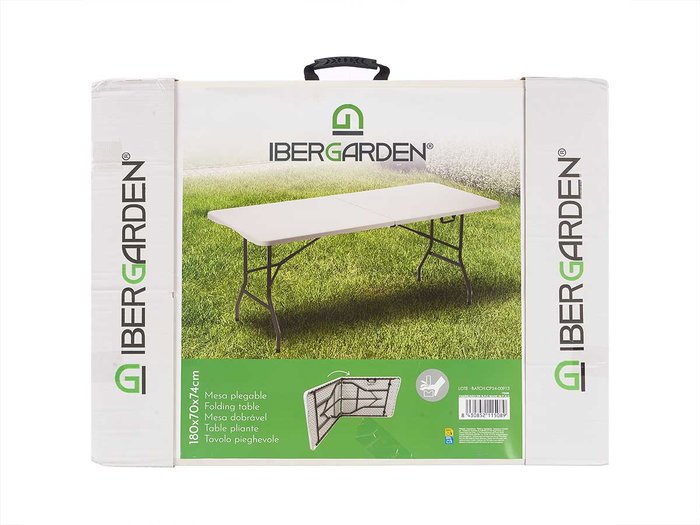 Ibergarden Mesa Plegable Resina 180 cm Blanco Gris 90x70x6.5 cm Plástico Metal