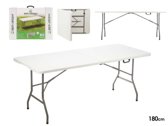 Ibergarden Mesa Plegable de Resina 180cm Blanco y Gris Ibergarden Mesa Plegable de Resina 180cm Blanco y Gris