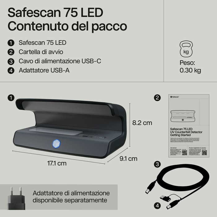 Safescan 75 Detector de Billetes Falsos Negro con Luz UV y Blanca LED Safescan 75 Detector de Billetes Falsos Negro con Luz UV y Blanca LED