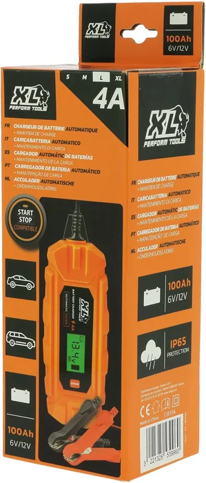 XL Perform Tools Cargador de Batería de Coche AAAQG37687 - 12V 70W 4A, Cable 3 m, IP65, Modo Alimentación, Pantalla Digital