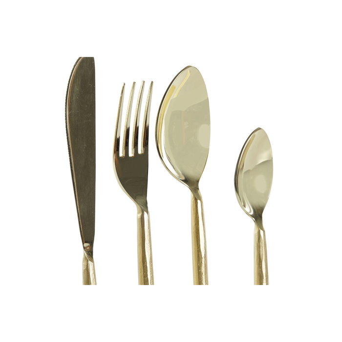 DKD Home Decor Set de Cubertería de 16 Piezas en Acero Inoxidable con Relieve Dorado