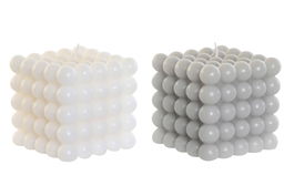 DKD Home Decor Vela Bolas Gris Blanco 9 x 9 x 9 cm (6 Unidades) Cera Parafina 65h