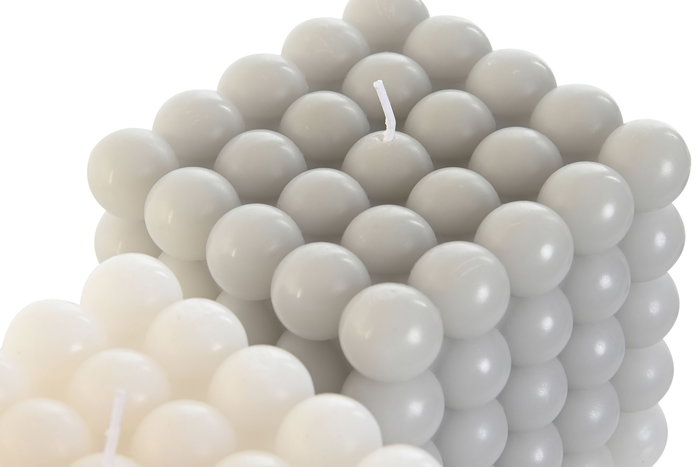 DKD Home Decor Vela Bolas Gris Blanco 9 x 9 x 9 cm (6 Unidades) Cera Parafina 65h