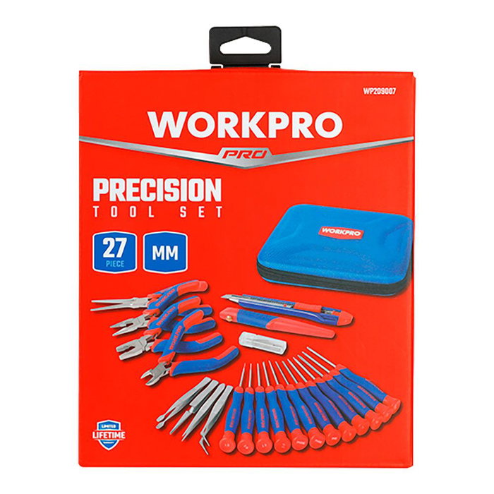 Workpro Juego de Herramientas de Precisión 27 Piezas con Mini Alicates, Cutters, Pinzas y 12 Destornilladores
