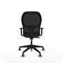 Silla de oficina Alocén con mecanismo Sincro tapizada con Tela color Granate y malla color Negro. Equipada con lumbar 1D, Brazos 1D y Ruedas 65 mm parqué