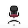 Silla de oficina Alocén con mecanismo Sincro tapizada con Tela color Granate y malla color Negro. Equipada con lumbar 1D, Brazos 1D y Ruedas 65 mm parqué