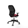 Silla de oficina Alocén con mecanismo Sincro tapizada con Tela color Granate y malla color Negro. Equipada con lumbar 1D, Brazos 1D y Ruedas 65 mm parqué