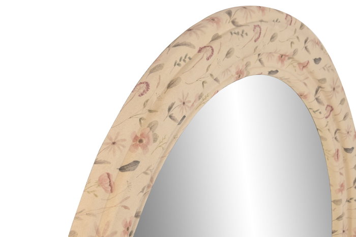 DKD Home Decor Espejo de Lino MDF con Flores Tapizado Beige