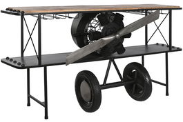 DKD Home Decor Consola Avion Negro Natural Metal Madera 191 x 91 x 58 cm
