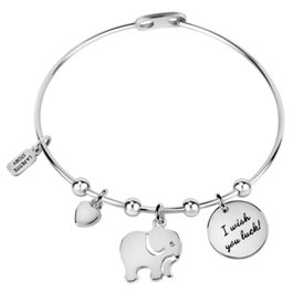 La Petite Story Pulsera Bangle de Acero Inoxidable con Elefante y Charms Gris