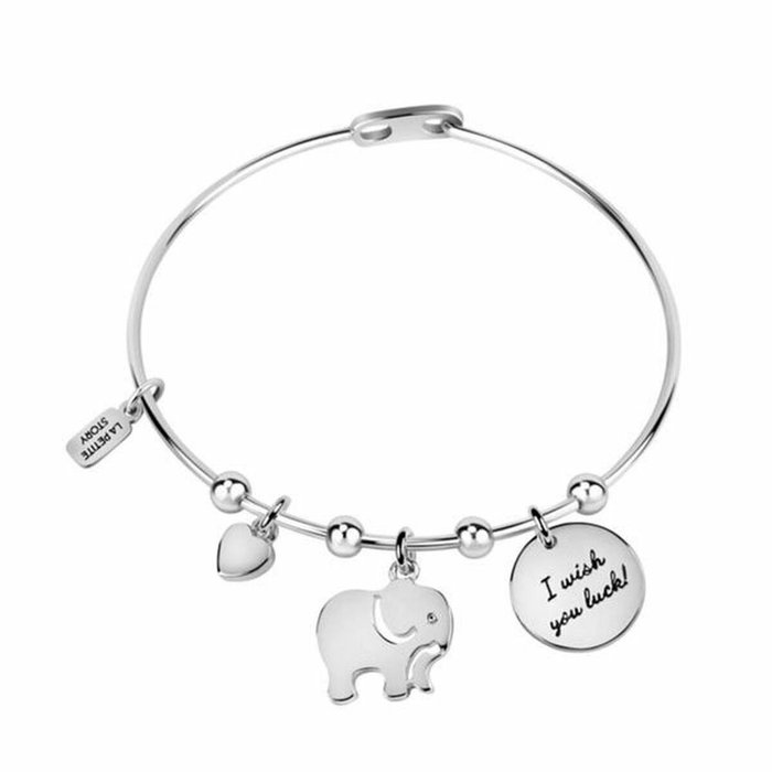 La Petite Story Pulsera Bangle de Acero Inoxidable con Elefante y Charms Gris