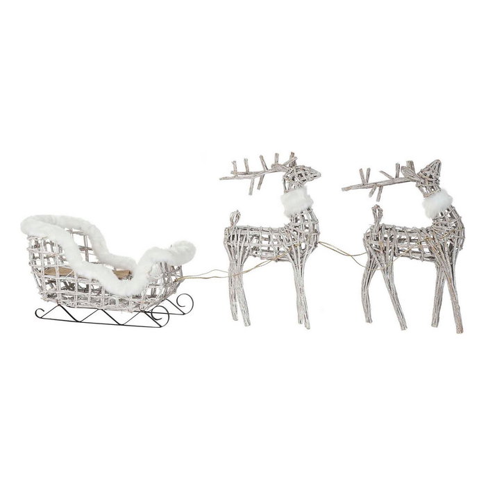 DKD Home Decor Set de Decoración de 3 LED en Mimbre Blanco 60x30x37 cm