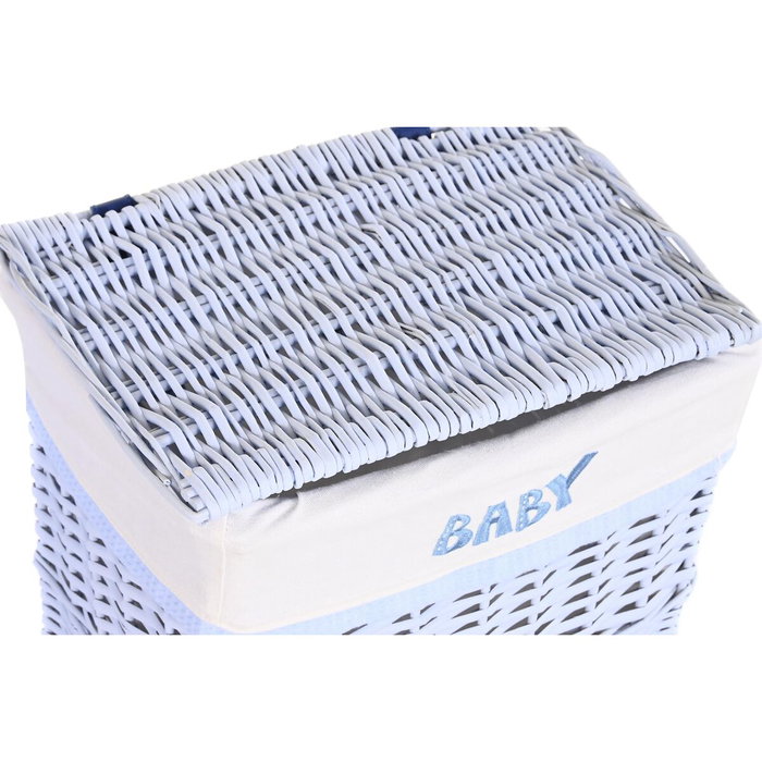 DKD Home Decor Set de 5 Cestas para la Ropa de Mimbre y Poliéster, Azul Celeste DKD Home Decor Set de 5 Cestas para la Ropa de Mimbre y Poliéster, Azul Celeste