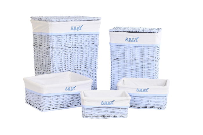DKD Home Decor Cesta Ropa Baby Azul Celeste 34 x 56 x 44 cm Set de 5 Piezas Mimbre Poliester