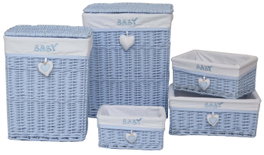 DKD Home Decor Cesta Ropa Baby Azul Celeste 34 x 56 x 44 cm Set de 5 Piezas Mimbre Poliester