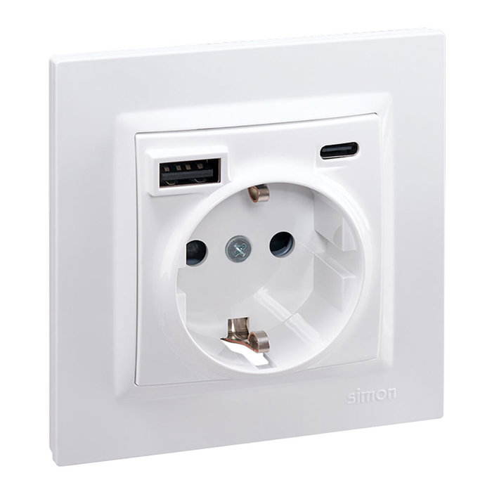 Simon Base enchufe schuko + usb a + c 10,5 w 16 a 250 v~, simon 10, blanco