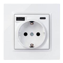 Simon Base enchufe schuko + usb a + c 10,5 w 16 a 250 v~, simon 10, blanco