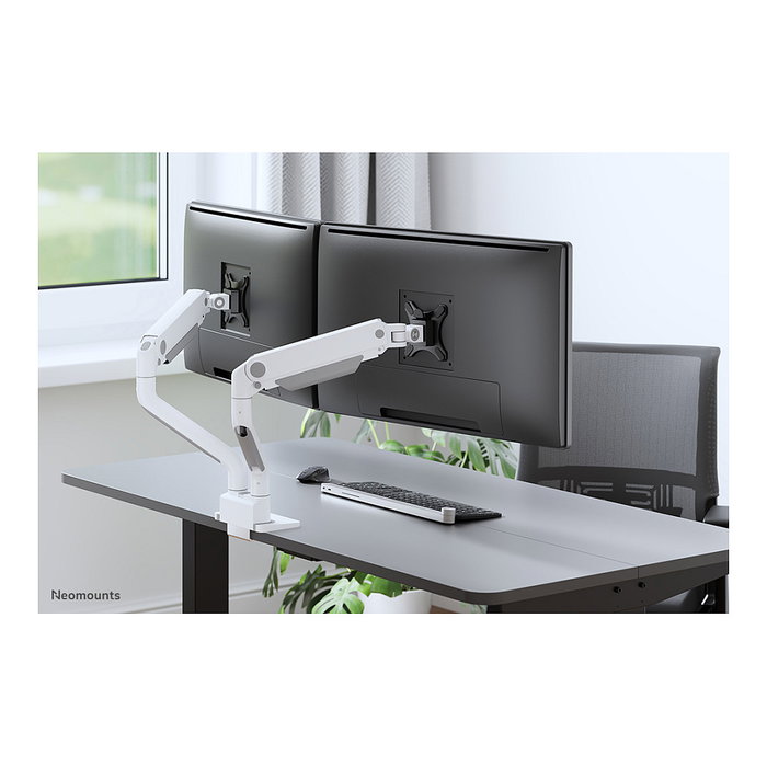 Newstar DS70S-950WH2 Brazo de monitor de gas para pantallas de 17 a 35 pulgadas, montaje en escritorio, soporte doble, blanco, capacidad 18 kg, VESA 100x100/75x75 mm