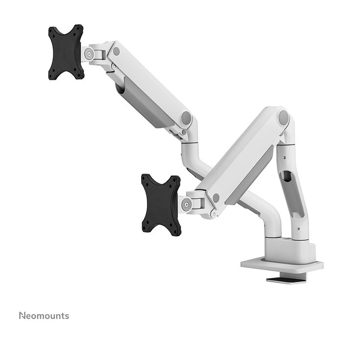 Newstar DS70S-950WH2 Brazo de monitor de gas para pantallas de 17 a 35 pulgadas, montaje en escritorio, soporte doble, blanco, capacidad 18 kg, VESA 100x100/75x75 mm