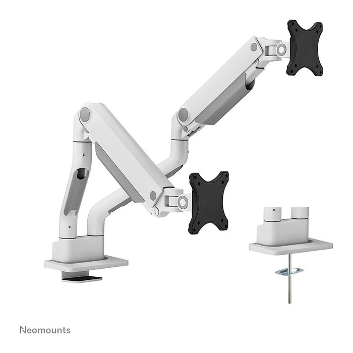 Newstar DS70S-950WH2 Brazo de monitor de gas para pantallas de 17 a 35 pulgadas, montaje en escritorio, soporte doble, blanco, capacidad 18 kg, VESA 100x100/75x75 mm